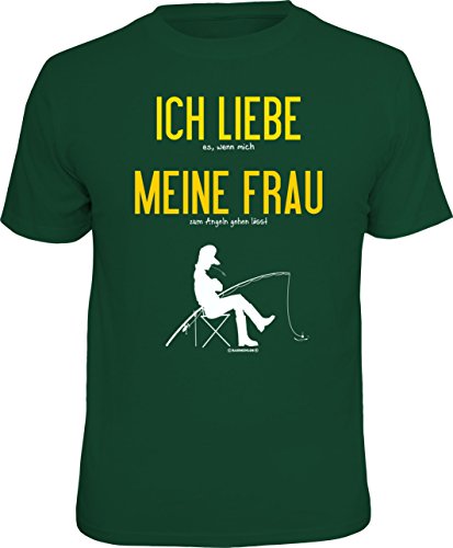 RAHMENLOS Original T-Shirt für Angler und Fischer: Ich Liebe Meine Frau., Grün, L