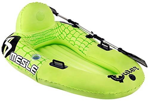 MESLE River Tube Gator mit Paddel, Schlauchboot, Bade-Boot, steuerbarer Wassersitz/Kajak, grün, mit Finnen und Paddel-Halterung