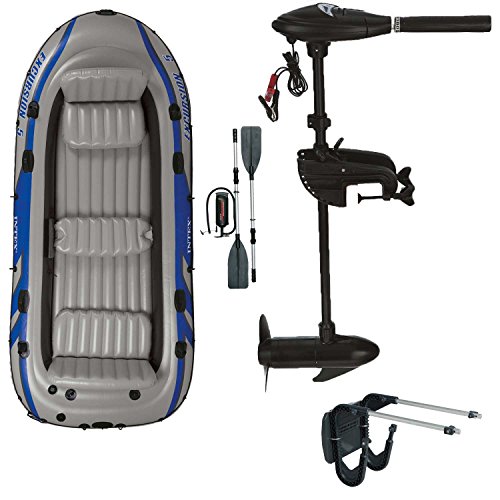 Intex Motorboot Schlauchboot mit Aussenbordmotor + Heckspiegel + Paddel, Pumpe Set für 5 Personen Komplettset