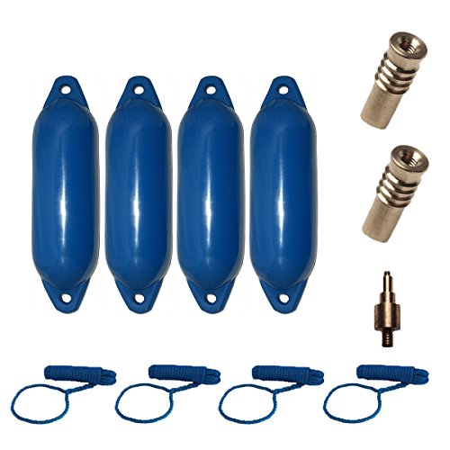 Komplettset 4er-Set Majoni Star 25 Fender Bootsfender mit 4 Fenderleinen, 2 Ersatzventilen und 1 Ventiladapter - blau 58 x 15 cm